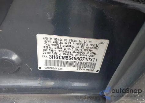 2006 Honda Accord 2.4 Lx from USA, damaged, VIN 3HGCM56466G710311